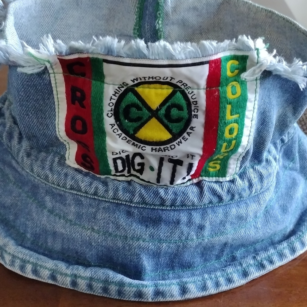 90's vintage Cross Colours dig it logo hip hop rap cut off denim bucket hat